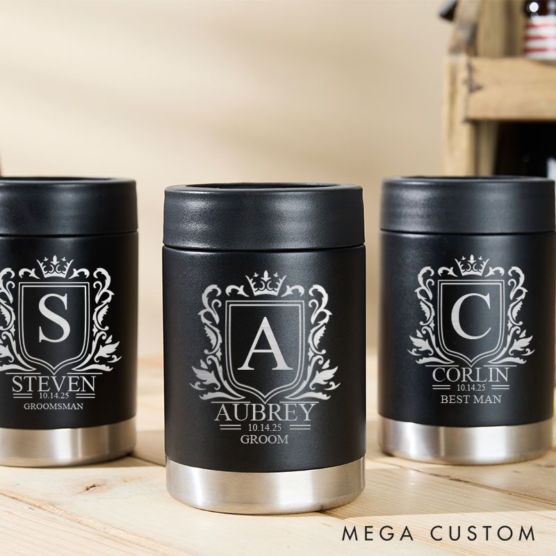 Personalized Initial Can Coolers for Groom Best Man Wedding Party Can cooler Groomsmen Proposal Gifts Can Holders