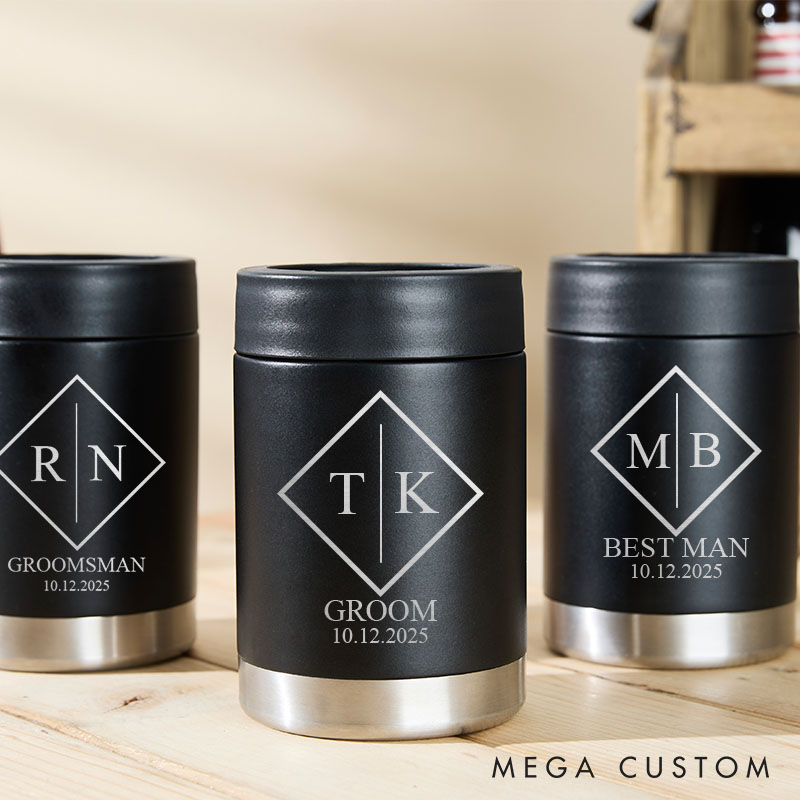 Personalized Minimalist Wedding Party Can Coolers Groomsmen Can Holder Groom Gift Beer Can Cool