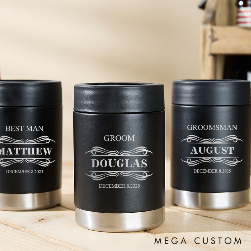 Personalized Wedding Party Can Coolers Mens Can Cooler for Groom Bachelor Party Favors Tumbler Groomsmen Can Holder