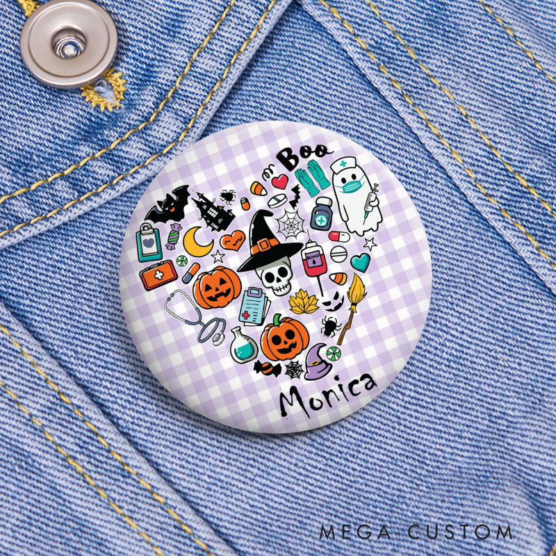 Personalized Nurse Button Pin Customized Halloween Nurse Design Button Pin Nurse Halloween Gift