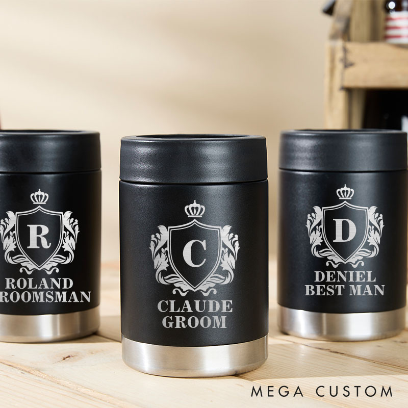 Personalized Initial Wedding Party Can Coolers Bachelor Party Can Cooler for Groom Best Man Groomsmen Proposal Can Holder