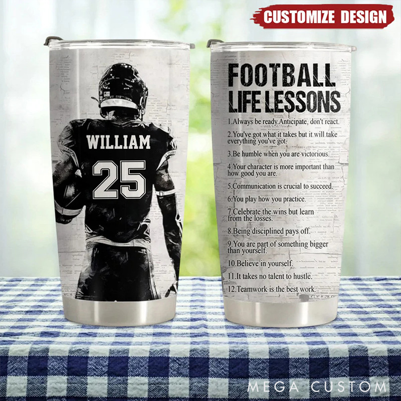 Personalized American Football Tumbler with Customizable Name and Number for Football Lovers Gift