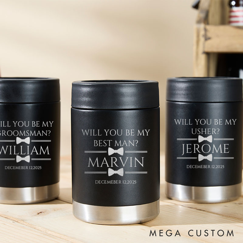 Personalized Wedding Party Can Coolers Groomsman Can Cooler Bachelor Party Keepsakes Tumbler Best Man Beer Can Holder