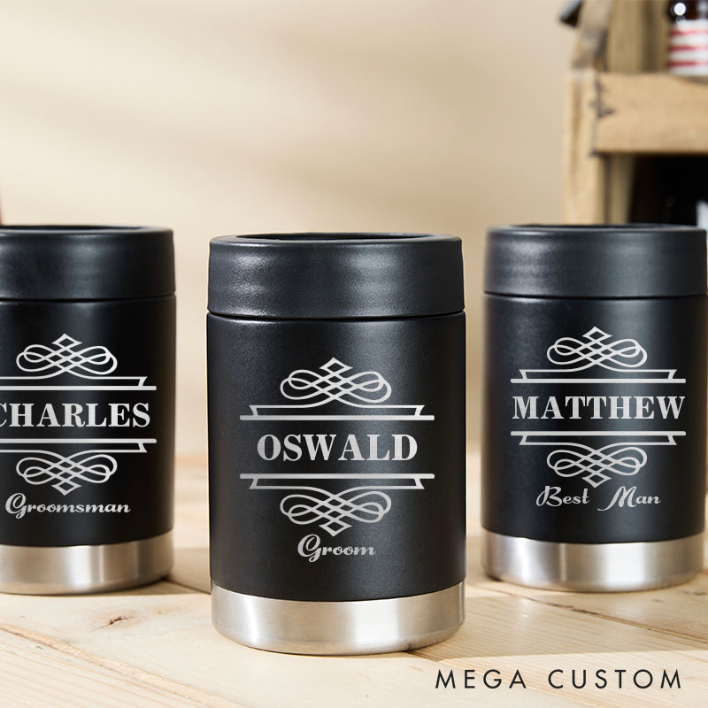 Personalized Initial and Name Wedding Can Cooler Bachelor Party Gifts for Groom Mental Groomsmen Proposal Can Holder