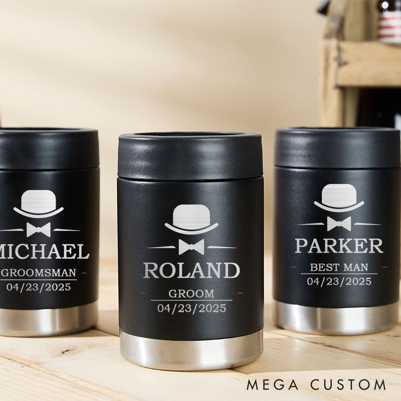 Personalized Wedding Party Can Coolers Engraved Mental Can Cooler for Groom Groomsmen Gifts Can Holder Bachelor Party Favors Tumbler