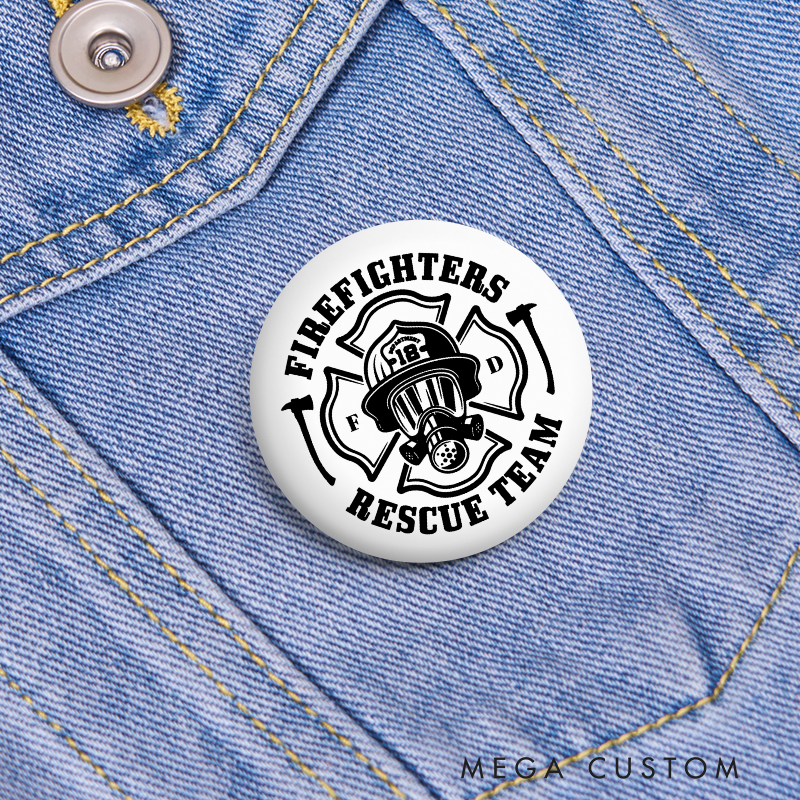 Personalized Firefighter Button Pin with Gas Mask and Maltese Cross Design Firefighter Appreciation Gift