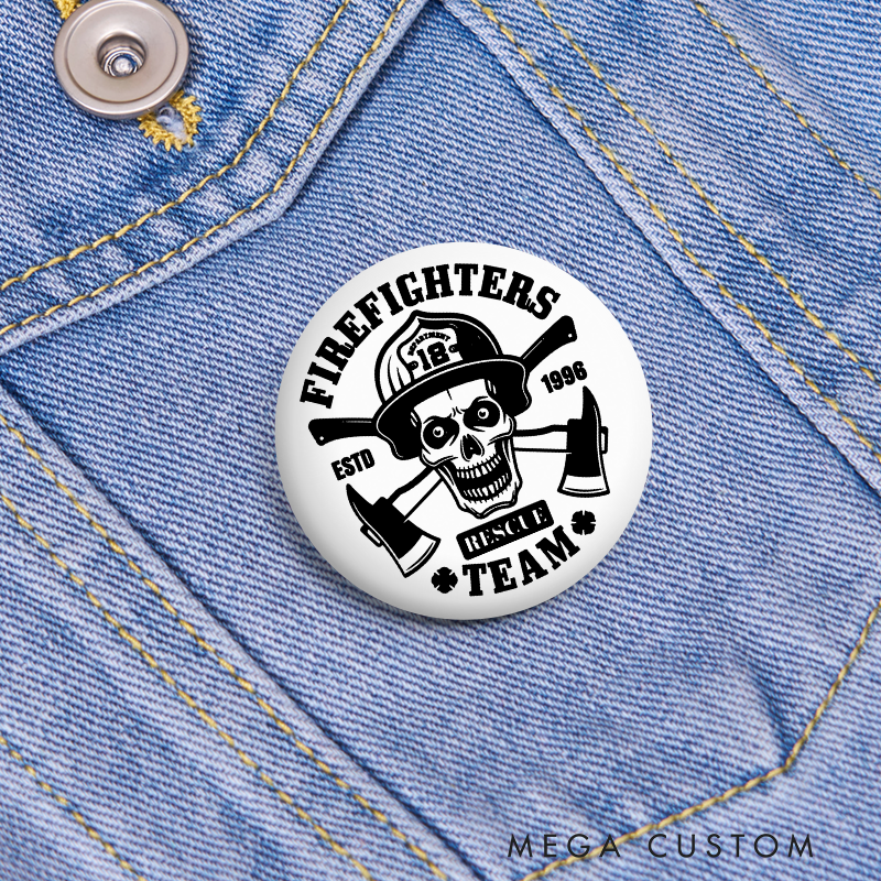 Personalized Firefighter Button Pin with Skull and Axes Design Firefighter Appreciation Gift