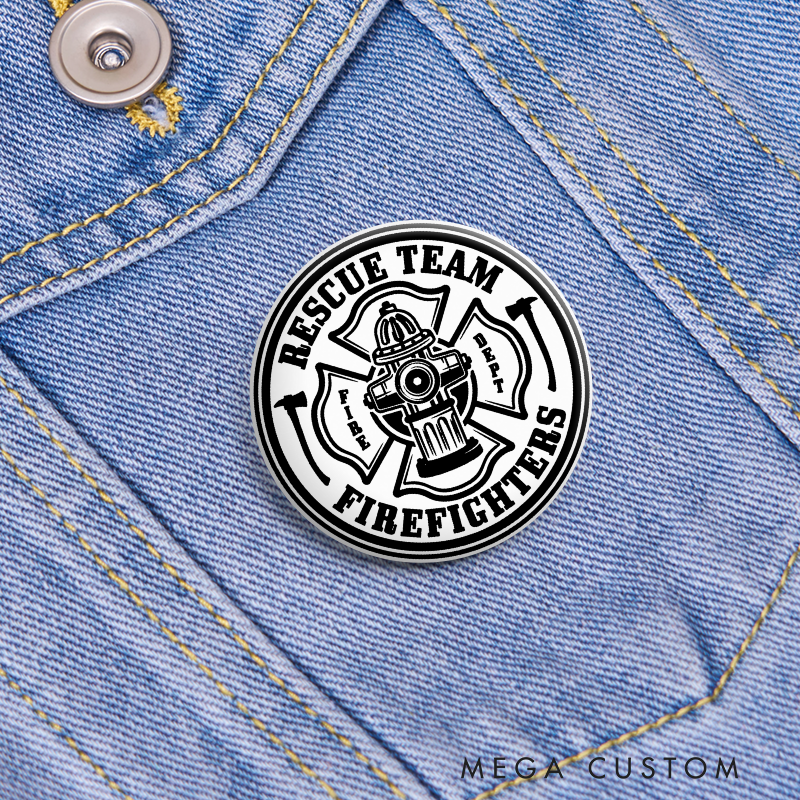Personalized Firefighter Button Pin with Hydrant and Maltese Cross Design Firefighter Appreciation Gift