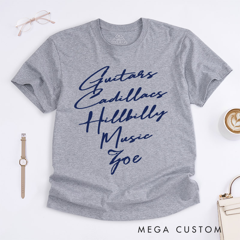 Personalized Guitars Hillbilly Music Classic T-Shirts Custom Country Music Lover Gift Unisex Tee for Men and Women Unique Western Style Shirt Present