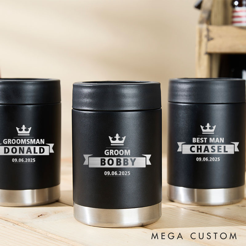 Personalized Wedding Party Can Cooler Grooms Groomsman Can Cooler Holder Stag Keepsakes Can Cooler Bachelor Party Beer Cooler