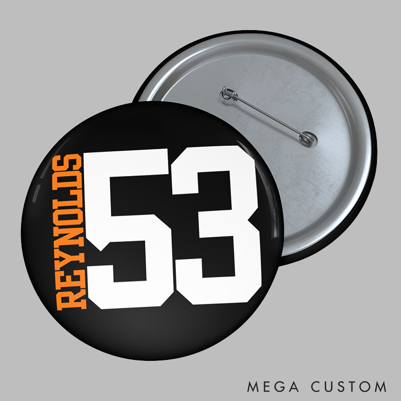 Personalized Sport Design Button Pin with Custom Name and Number for Sport Fans