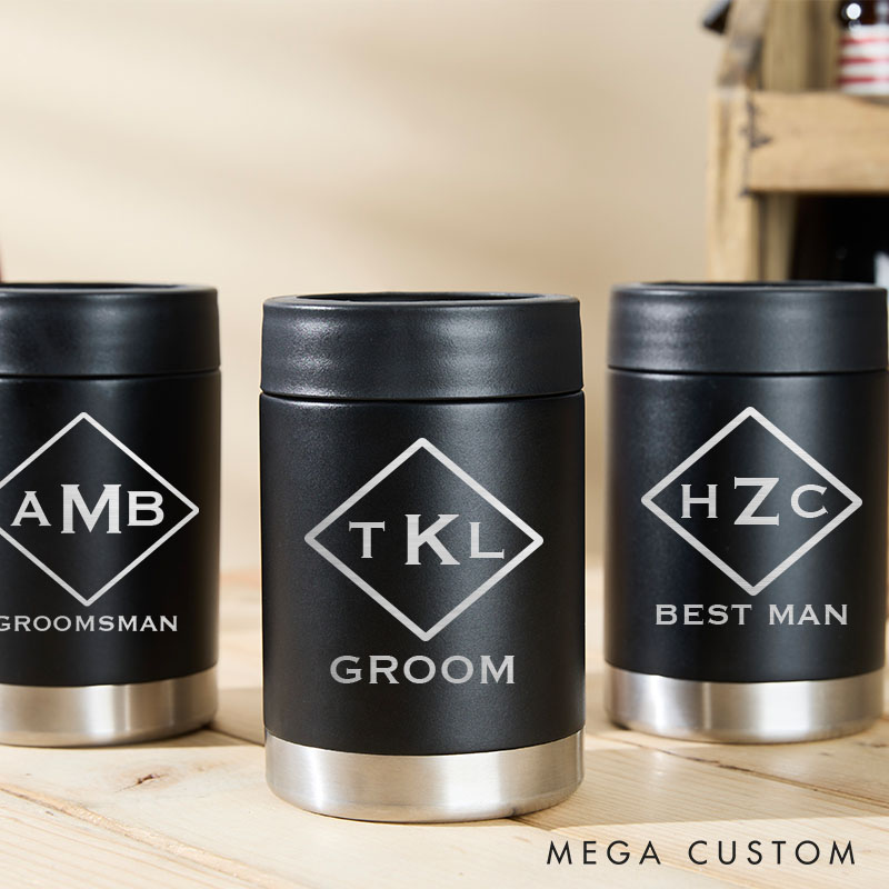 Personalized Wedding Can Cooler Groom Beer Can Holder with Name Bachelor Party Gift for Groom Groomsmen Can Holder