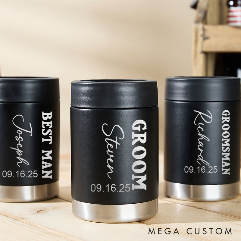 Personalized Wedding Can Coolers for Groom and Groomsmen Unique Bachelor Party Gift Can Holder Best Man Beer Can Holder for Him