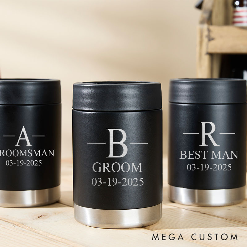 Personalized Groom Can Cooler Groomsmen Can Holder Wedding Party Can Cooler for Men Bachelor Party Favors Beer Can Holder
