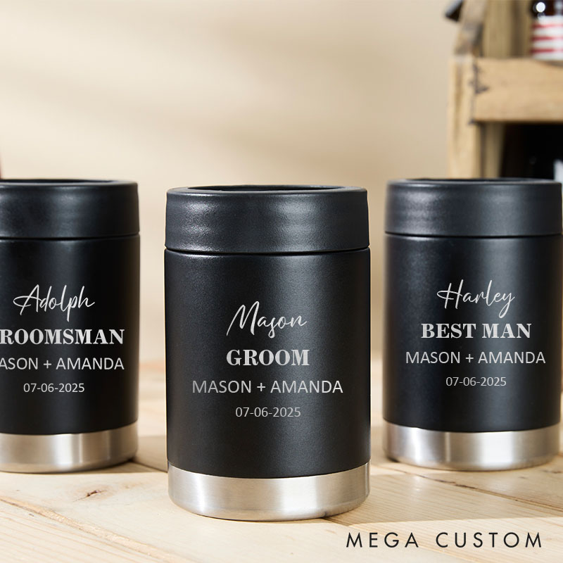 Personalized Groomsman Proposal Can Cooler Groom Club Beer Can Holder Wedding Party Can Coolers with Initials and Names