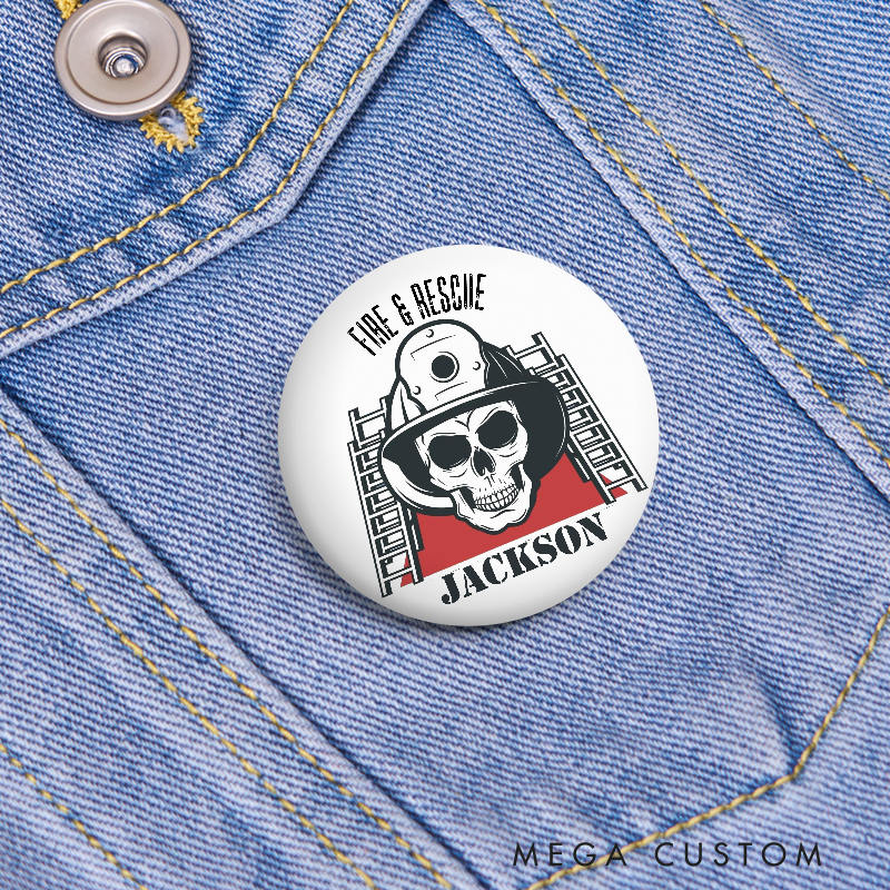 Personalized Fire and Rescue Button Pin Skull Ladder Firefighter Helmet Design
