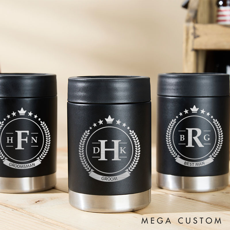 Personalized Wedding Party Can Cooler Groomsmen Favors Beer Can Cooler Bachelor Can Holder for Him Men’s Beer Can Holder