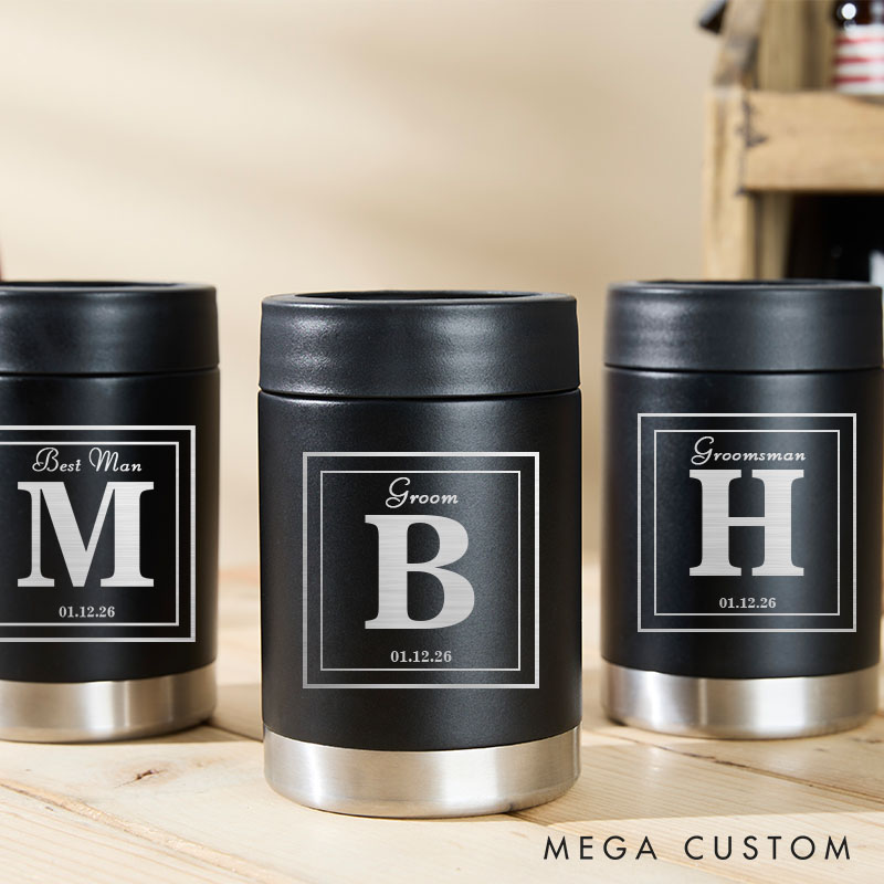 Personalized Wedding Can Holder for Groom Best Man Bachelor Party Can Cooler Groomsmen Beer Can Cooler Best Man Gift