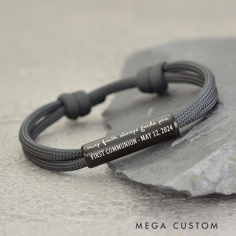 Personalized Cross Sail Rope Bracelet with Name and Date Religious Jewelry First Communion Gift Christian Gift for Men