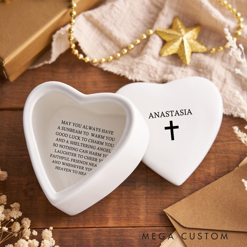 Personalized Cross Ceramic Jewelry Box with Name Keepsake Box Religious Gift Birthday Gift for Women and Girls