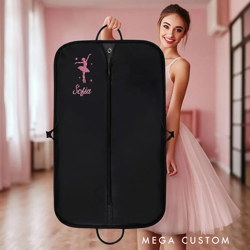 Personalized Glitter Dancing Girl Design Waterproof Hanging Garment Bag with Name Daily Training Rehearsals Travel Accessory Gift for Girl Dancers