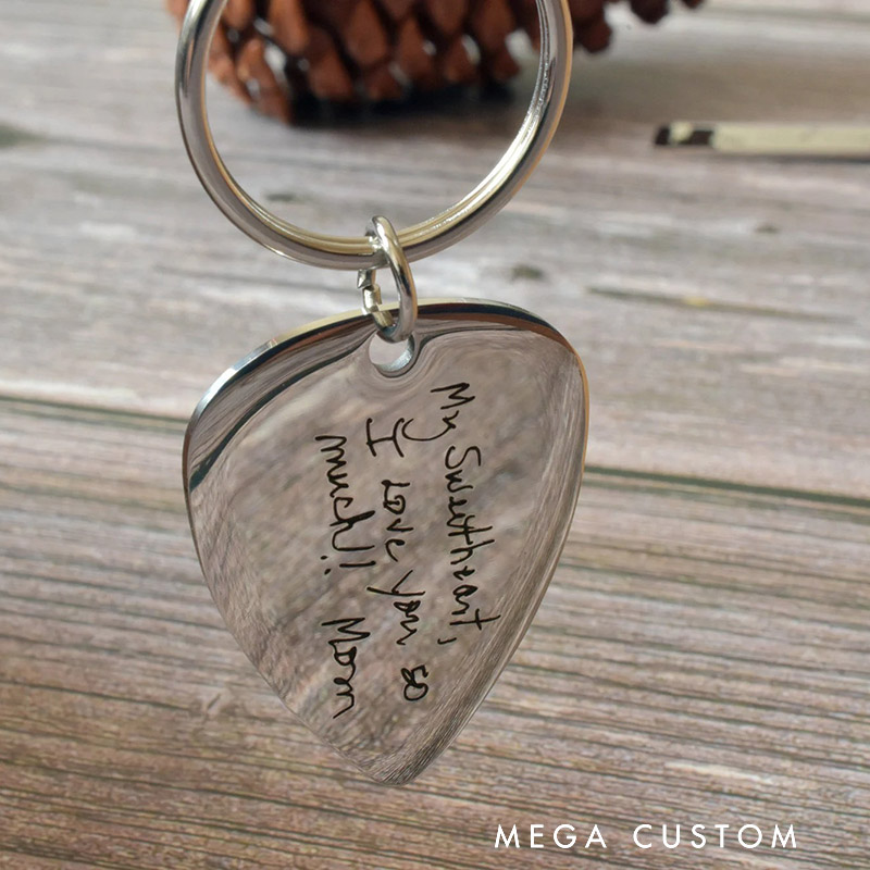 Personalized Signature Keychain Actual Handwriting Keychain Guitar Pick Keychain Custom Gifts for Father for Husband for Boyfriend for Son