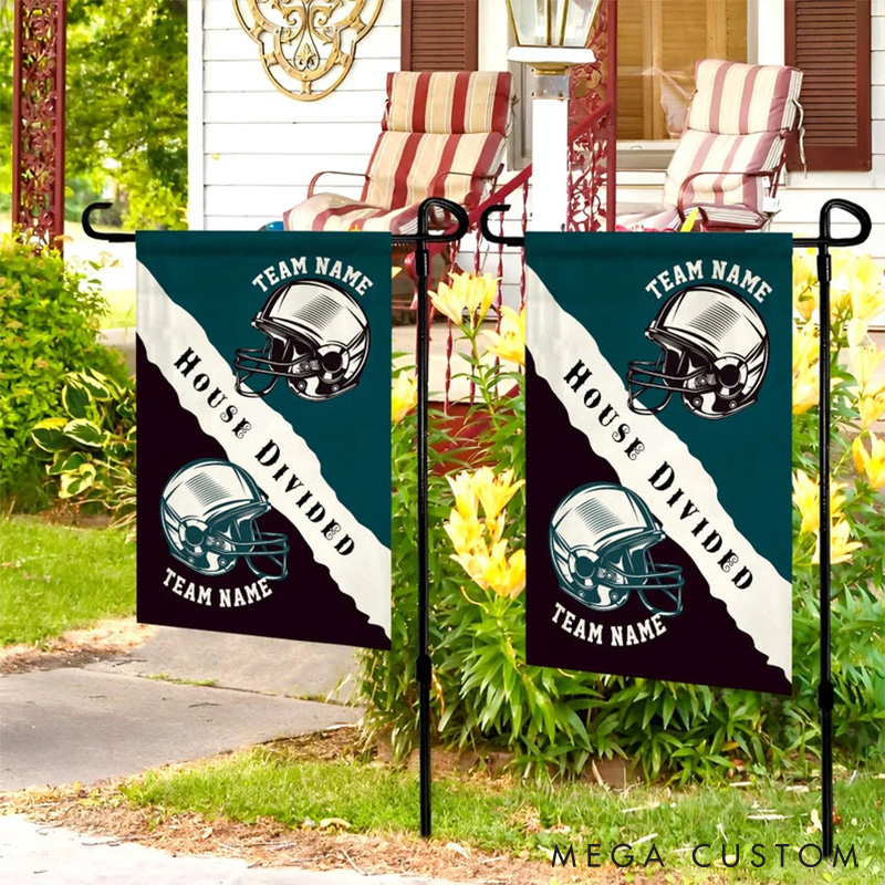 Personalized American Football "House Divided" Garden Flag with Custom Your Team Name and Color