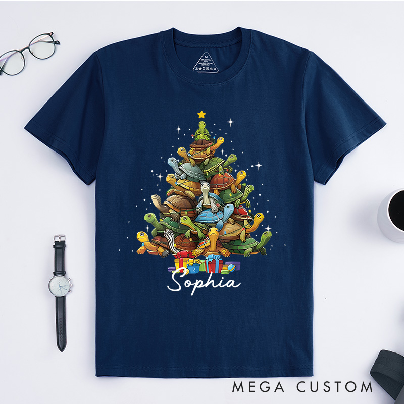 Personalized Stack of Puppies Forming a Christmas Tree Christmas T-Shirt