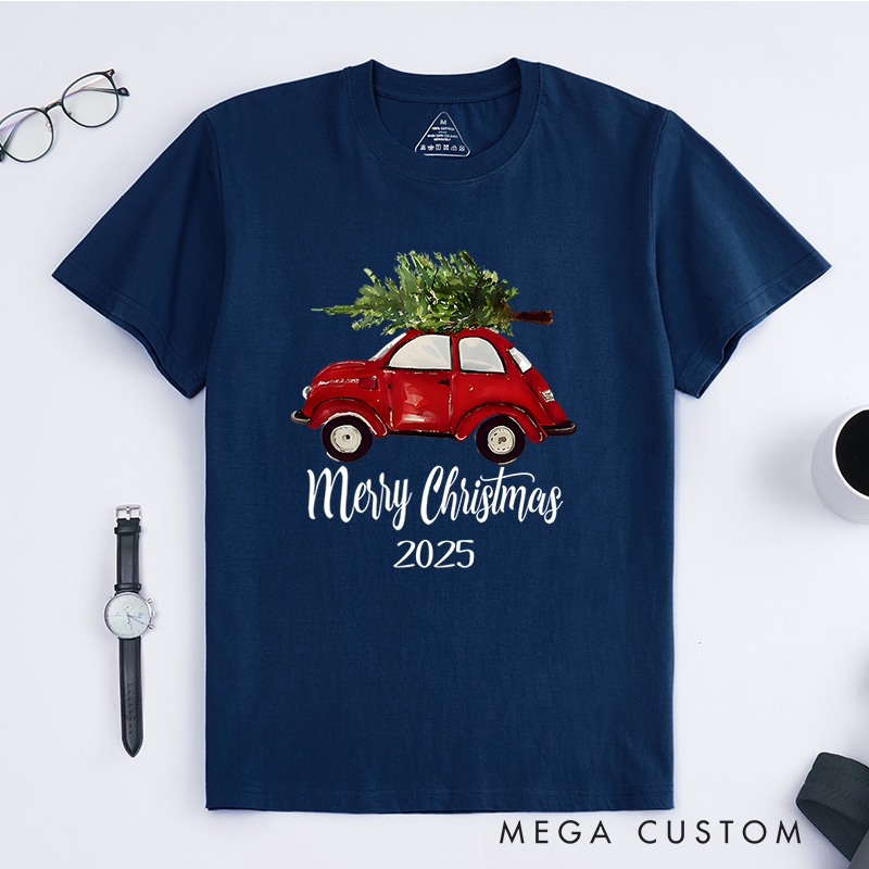 Personalized Vintage Red Car Christmas T-Shirt