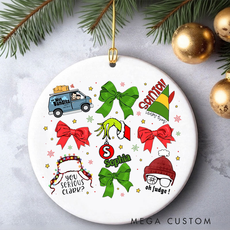Personalized Green Monster Bows Christmas Ornament Christmas Film Ornament Movie Holiday Ornament