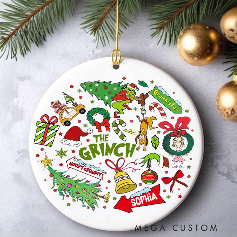 Personalized Green Monster Elements Christmas Ornament Christmas Film Ornament Movie Holiday Ornament