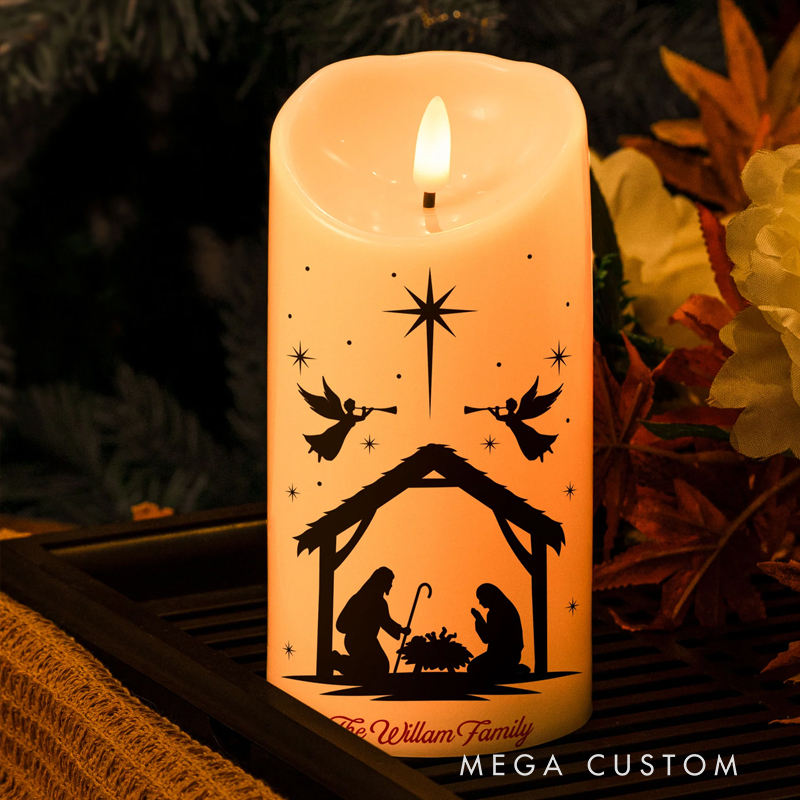 Personalized We Believe Nativity LED Candle with Name Religious Gift Best Gift for Christians