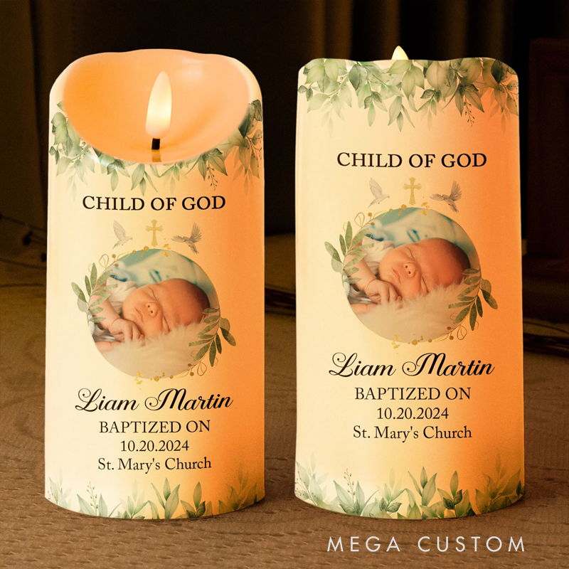 Personalized Child of God Photo LED Candle with Name Religious Gift Best Gift for Christians