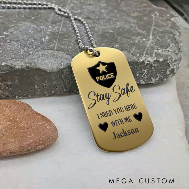 Personalized Stay Safe Police Dog Tag Necklace Custom Gift for Law Enforcement Officers