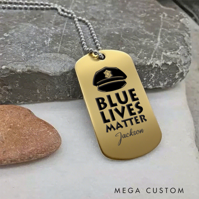 Personalized Blue Lives Matter Dog Tag Necklace Custom Gift for Police Officers