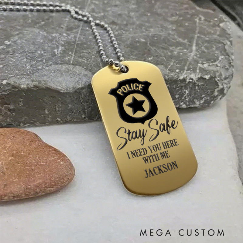 Personalized Stay Safe Police Dog Tag Necklace Custom Gift for Law Enforcement Heroes