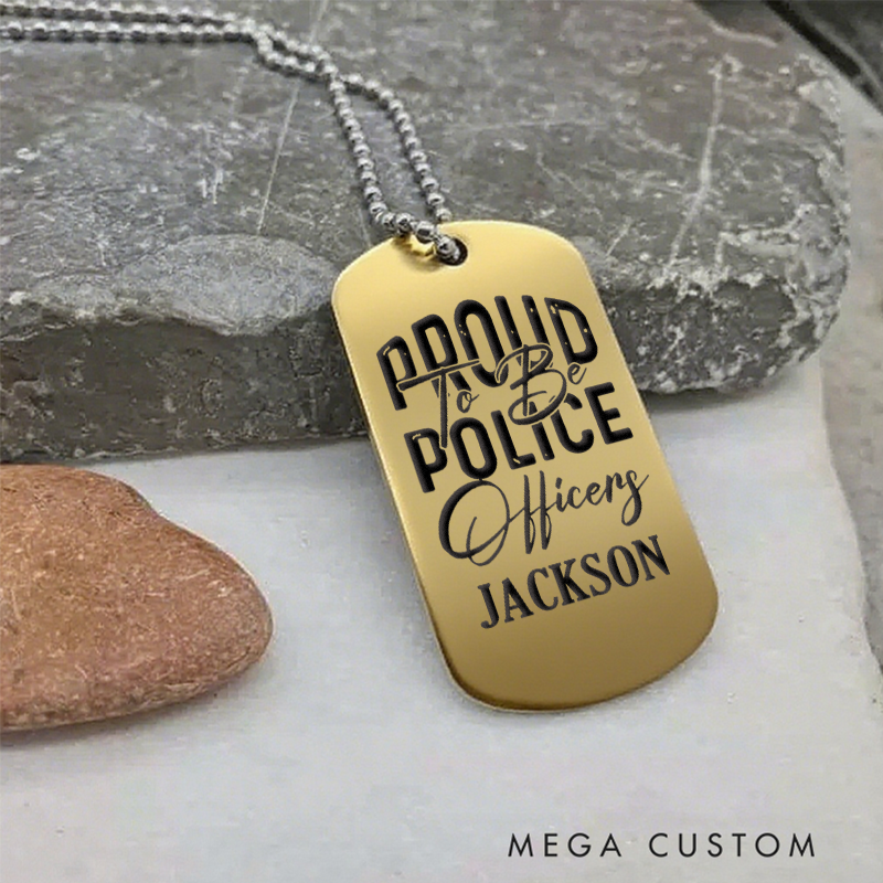 Personalized Proud to Be Police Officer Dog Tag Necklace Custom Gift for Law Enforcement