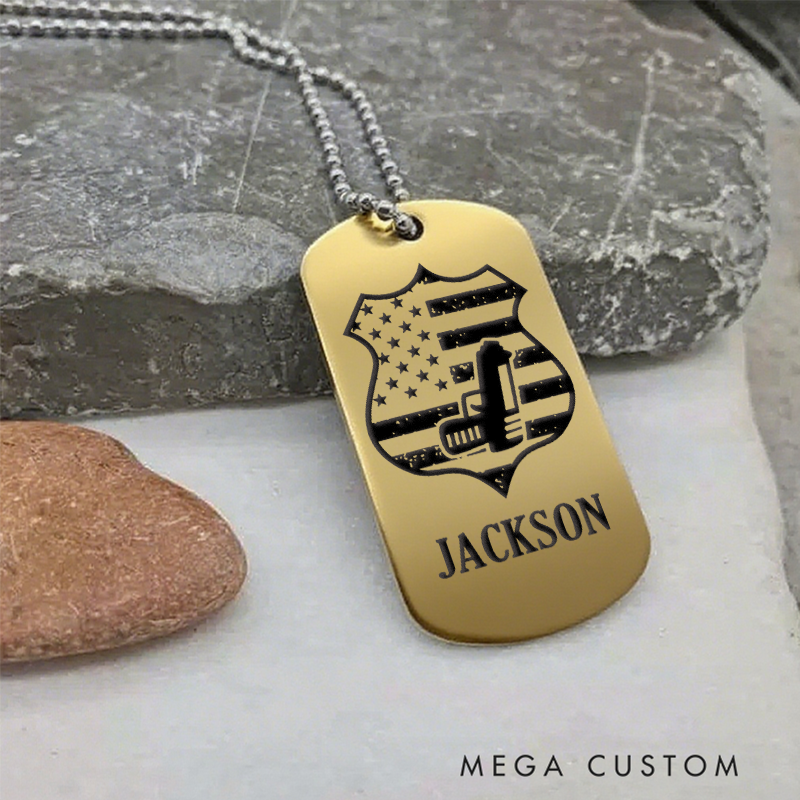 Personalized Police Shield Dog Tag Necklace Custom Gift for Law Enforcement