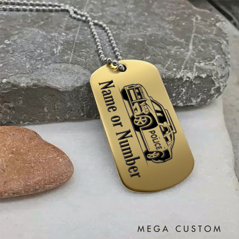 Personalized Police Car Dog Tag Necklace Custom Gift for Law Enforcement