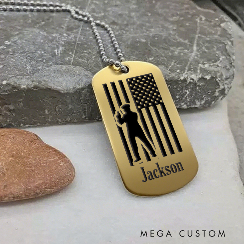 Personalized Thin Blue Line Police Dog Tag Necklace Custom Gift for Law Enforcement