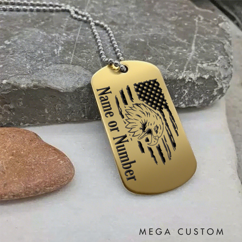 Personalized Eagle and Flag Police Dog Tag Necklace Custom Gift for Law Enforcement