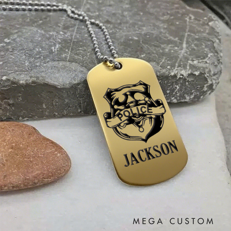 Personalized Police Badge Lion Dog Tag Necklace Custom Gift for Law Enforcement