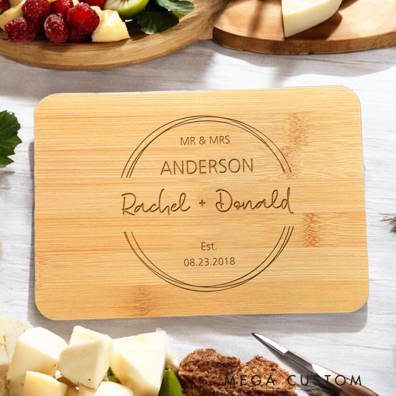 Personalized Engraved Anniversary Wood Cutting Board 5th Anniversary Gift for Couple