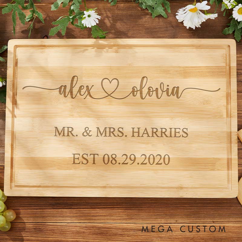 Personalized Anniversary Gift Cutting Board Couple Chopping Board Mr and Mrs Anniversary Gift Bamboo Wood Cutting Board for Wife Husband