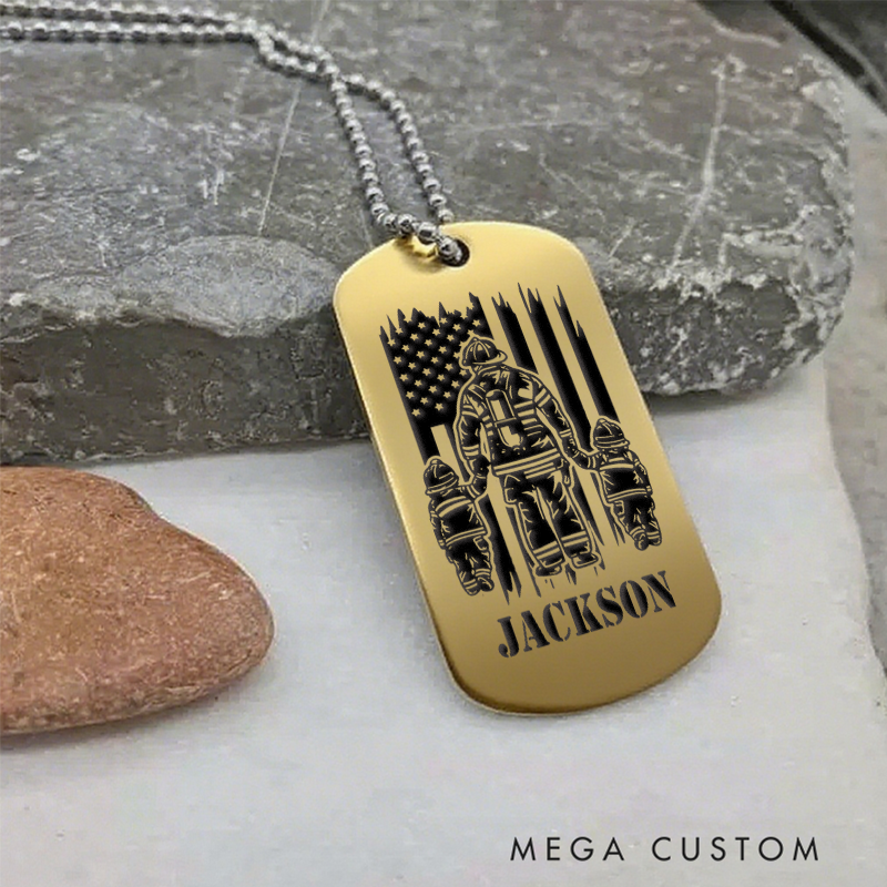 [Copy]Personalized Firefighter Dog Tag Necklace Dad Firefighter with Icon Design
