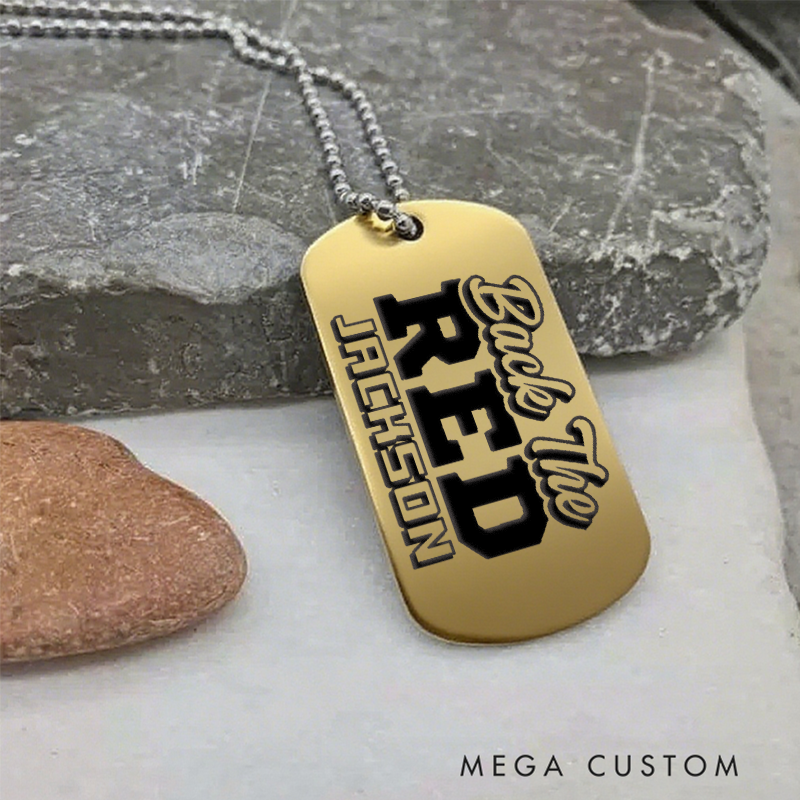 Personalized Firefighter Dog Tag Necklace with Back The Red Design Firefighter