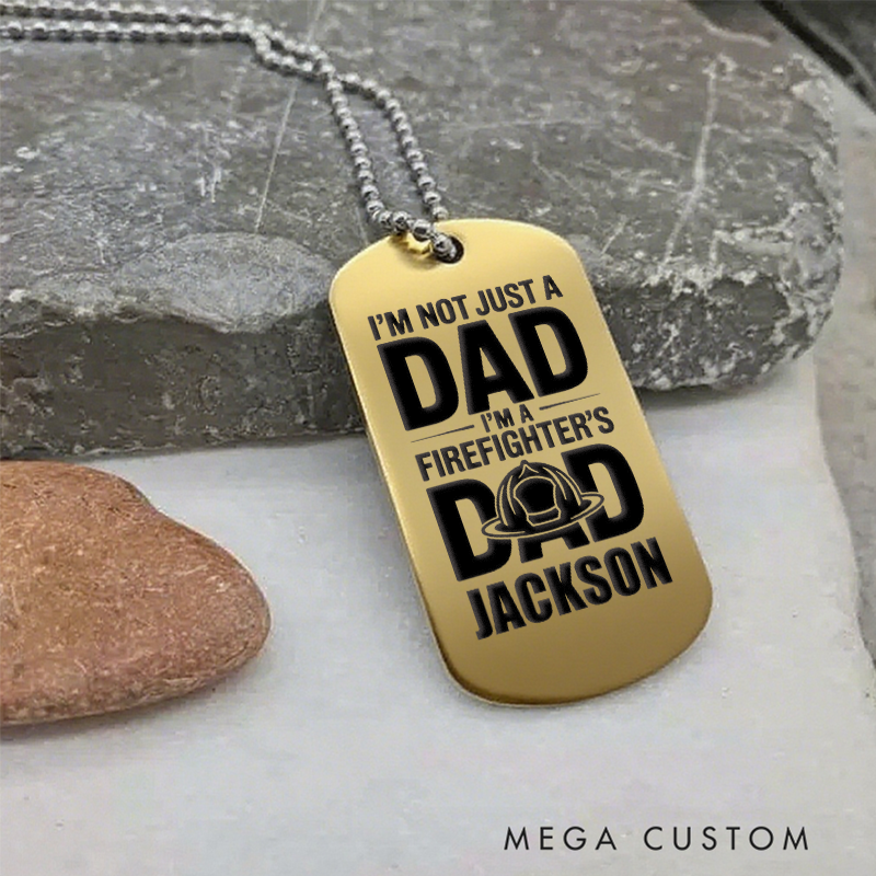 Personalized Firefighter Dog Tag Necklace with Firefighter Dad Design Firefighter