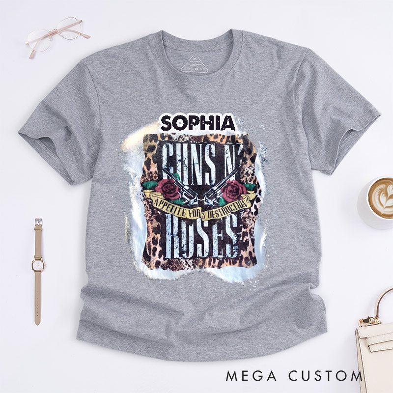 Personalized Retro Rock Music Custom Name Unisex Classic T-Shirts Vintage Leopard Print Gift for Fans Friends Birthday or Special Occasions