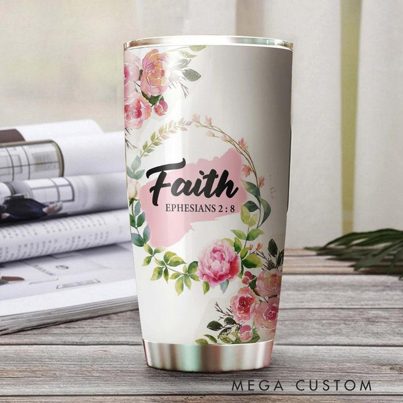 Personalized Ephesians 2 : 8 Peony Flowers 20oz Stainless Steel Tumbler with Name Christmas Gift