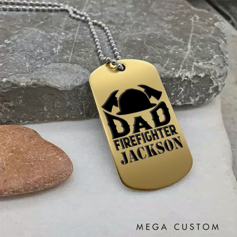 Personalized Firefighter Dog Tag Necklace with Dad Firefighter Design Firefighter